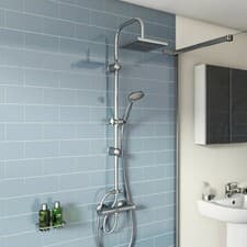 Image of Thermostatic Bar Shower Mixer Square Chrome Bathroom Exposed Twin Head Valve Set