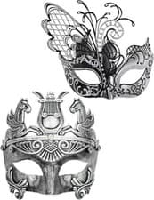 Image of Masquerade Ball Masks Couple Party Butterfly Swan Knight Black Silver Mardi Gras