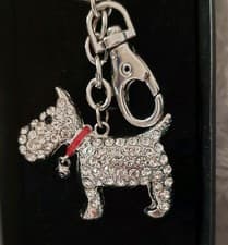 Image of Metallic Westie Dog Crystal Key Fob Keyring, New in Box H=10cm