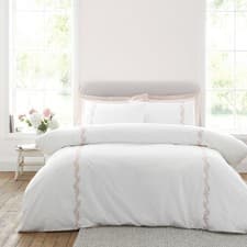 Image of Cotton Floral Embroidered Bedding Camille White Pink Duvet Cover Set By Bianca