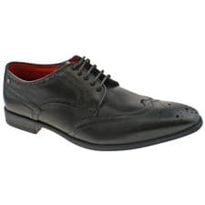 Image of Mens Black Brogue Shoes Base Crown Waxy Leather Lace Up Smart Office Formal