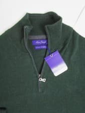 Image of L NWT Mens Cotton Cashmere 1/4 Zip Pullover Sweater Green Cuddly