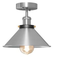 Image of Vintage Flush Mount Ceiling Light Satin Nickel Metal E27 Fitting for Indoor