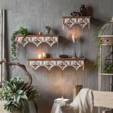 Image of Wooden Wall Shelf Storage Rack Hanging Display for Bathroom Hallway Home Kitchen