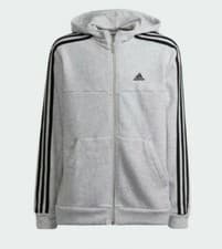 Image of Adidas Boys Light Grey Fleece Hoodie ~ Age 11-12 Years ~ Adidas JD SID 3S FZ