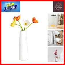 Image of Elegant White Ceramic Tall Conic Flower Vase Minimalist Decor 16cm 1 PC