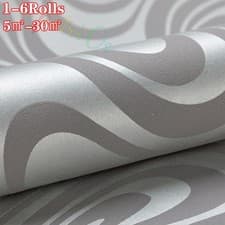 Image of 6X Modern Abstract Curve 3D Effect Wallpaper Flocked Striped TV Background Decor