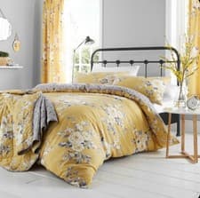 Image of Catherine Lansfield Canterbury Floral Single Duvet Cover Set Ochre/Yellow Grey