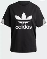 Image of Adidas Black Trefoil Classics Womens T-shirt UK 14 Medium *bnwt* stretchy