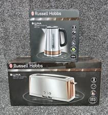 Image of RUSSELL HOBBS Luna Stainless Steel Kettle & 2 Slice Long Slot Toaster Set Copper