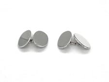 Image of 925 Sterling Silver OVAL Plain Chain Linked Cufflinks Suitable to Personalised
