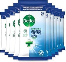 Image of Dettol Antibacterial Cleansing Surface Wipes 30s - Pack of 10 (300 Wipes)