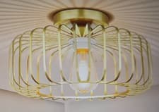 Image of Gold Ceiling Light With Bulb Metal Cage Light Fixtures With E27