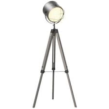Image of Debenhams HOMCOM Tripod Floor Lamp Steel Pine Wood Finish Height Adjustable Grey