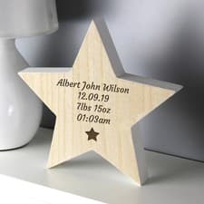 Image of Personalised Star Motif Rustic Wooden Star Decoration.