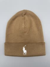 Image of Polo Ralph Lauren Beanie Hat | One Size | 41 cm | Brown | 100% Cotton. Clearance