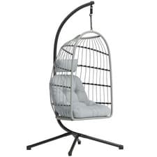 Image of Outsunny Hanging Egg Chair, Outdoor Swing Chair with Stand, Grey, Refurbished