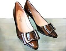 Image of Peter Kaiser 'Mali' Women's Elegant Brown Patent Leather Smart Court Shoe