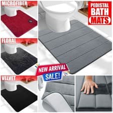Image of Non Slip Pedestal Bath Mat Bathroom Rug Water Absorbent Toilet Pedestal Mats