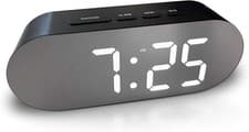 Image of Digital Alarm Clock, Mains Powered, Big Mirror Display, 02 usb charging ports