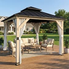 Image of 3 x 3 m Hardtop Gazebo Canopy w/ 2-Tier Roof, Garden Gazebo w/ Sides Refurbished