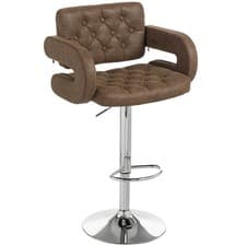 Image of HOMCOM Adjustable Height Barstool Steel Pole PU Leather, Coffee