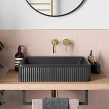 Image of Fluted Countertop Basin Matt Black - 503 x 365mm Ceramic Bathroom Modern