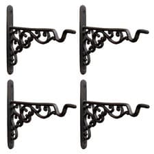 Image of 4 x Hanging Basket Brackets Cast Iron Garden Wall Hooks Plant Hanger (20cm)