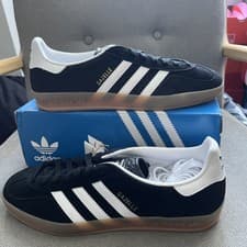 Image of UK 11 adidas Men's Gazelle Indoor Sneaker Black White JI2060