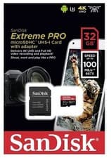 Image of Sandisk Extreme PRO micro SDHC 32GB Memory Card Class 10 UHS-I 100MB/s + Adapter