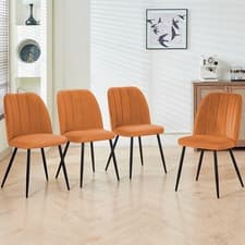 Image of Set of 2,4,6 Velvet Suede Dining Chairs Upholstered seat Ergnomic with Metal Leg