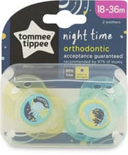 Image of Tommee Tippee 2 Night Time Orthodontic BPA-Free Soothers + Carry Case 18-36m ✅️