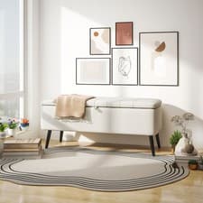 Image of Storage Ottoman Linen Fabric Bench with Flip Top for Living Room