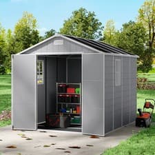 Image of Large Plastic Shed 8x8 6x8 5x4FT Outdoor Garden Tools Storage House with 2 Doors