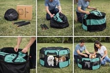 Image of Portable Pet Playpen Dog Puppy Cat Foldable Indoor Outdoor with Carry Bag