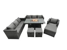 Image of Fimous Rattan Garden Furniture Sofa Sets Outdoor Patio Gas Fire Pit Dining Table