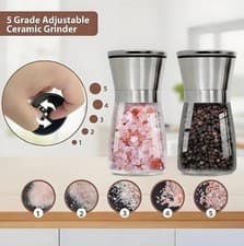 Image of 2PCS Salt Pepper Grinder Set Stainless Steel Glass Shaker Adjustable Mill Coarse