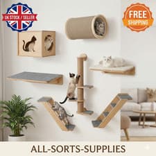 Image of Wall Mounted Cat Shelves Set with Hammock Jumping Boards Cat Tree Natural Wood