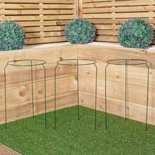 Image of Pack of 3 Tom Chambers Green Metal Garden Plant Support Ring Medium 30cm x 50cm