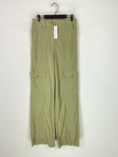 Image of Topshop Green Plain Cargo Trousers Relaxed Fit Wide Leg Pocket UK 12 Tall NEW