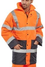 Image of Beeswift Hi-Vis Fleece Lined Traffic Jacket Orange / Navy Size S