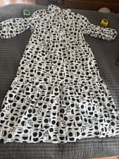 Image of Rachel Zoe White/black Geometric Print Midi Dress Shirt Dress Casual Sz 1X NWOT