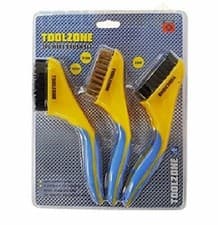 Image of 3Pc HAND WIRE BRUSH SET NYLON, BRASS, STEEL - RUST PAINT REMOVAL SOFT GRIP