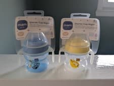 Image of Two MAM Starter Cups & Glow with Handles Blue & Yellow 150ml