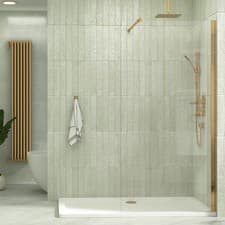Image of Brushed Brass Walk In Wet Room Shower Screen Panel Cubicle 8mm Easy Clean Glass