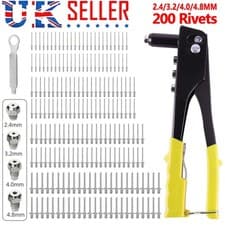 Image of HEAVY DUTY HAND RIVET GUN 4 HEAD NOZZLE RIVETER PLUS 200 ASSORTED POP RIVETS AAA