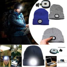 Image of Unisex Knitted Wool Beanie Hat With LED Lights Warm High Powered Head Torch LOT