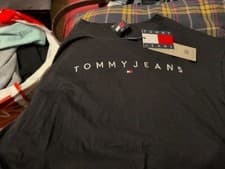 Image of Tommy Jeans Linear Logo T Shirt In Black Size Large Brand New With Tags