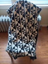 Image of Docofil Reversible Halloween Black & White Throw Blanket 51" x 67" Skulls Fringe