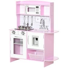 Image of HOMCOM Kitchen Set for Kids W/ Lights Sounds, Microwave, Sink, for Aged 3-6